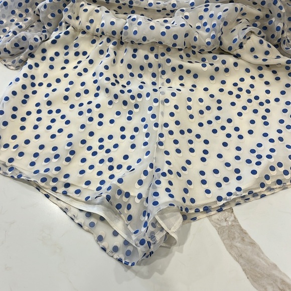 EUC Lovers & Friends blue velvet dotted white georgette fabric shorts romper - Picture 8 of 15